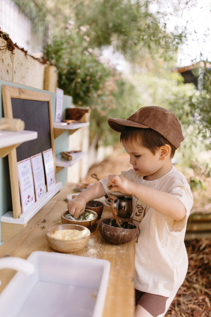 Mud Kitchen Danny wooden outdoor play kitchen set for kids with sink and storage shelves