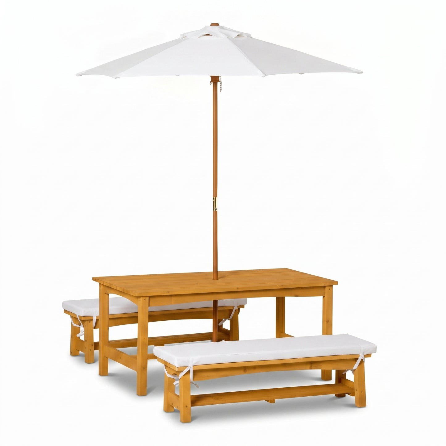 Kids Picnic Table & Bench Set with Umbrella & Cushions – Solid Colours