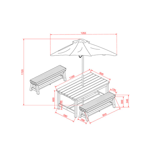 Kids Picnic Table & Bench Set with Umbrella & Cushions – Solid Colours