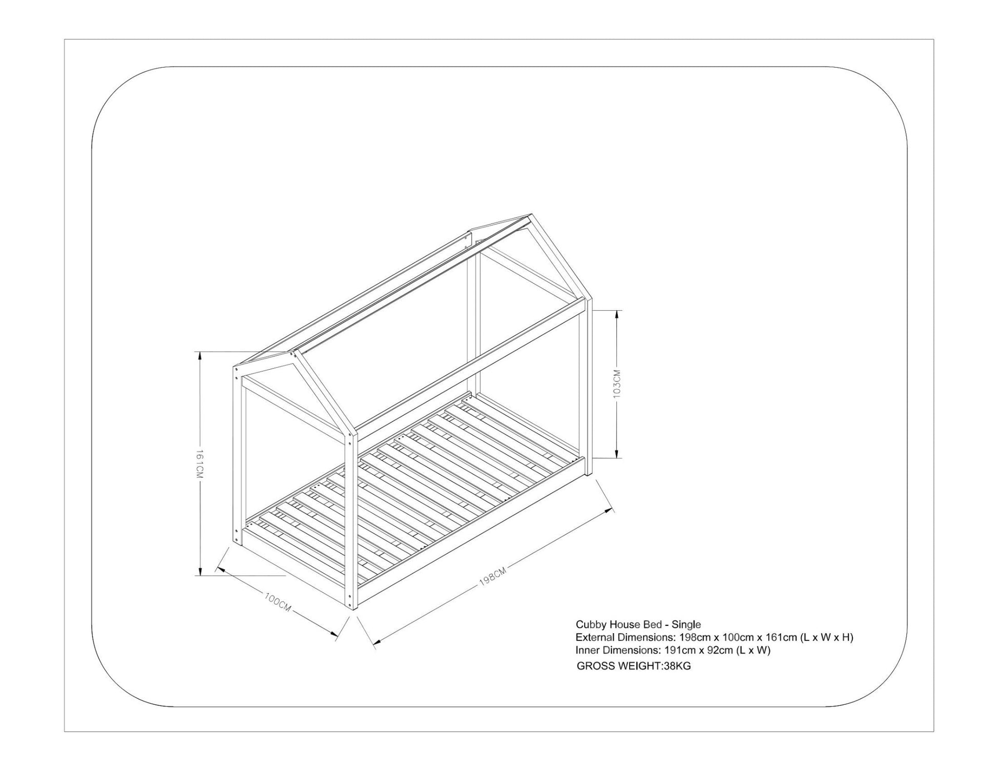 Cubby House Kids Bed - Hide & Seek Kids - Cubby_DBL_White
