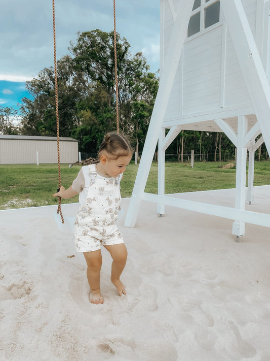 Marlie Cubby playhouse with swing seat attachment - outdoor wooden children's play equipment