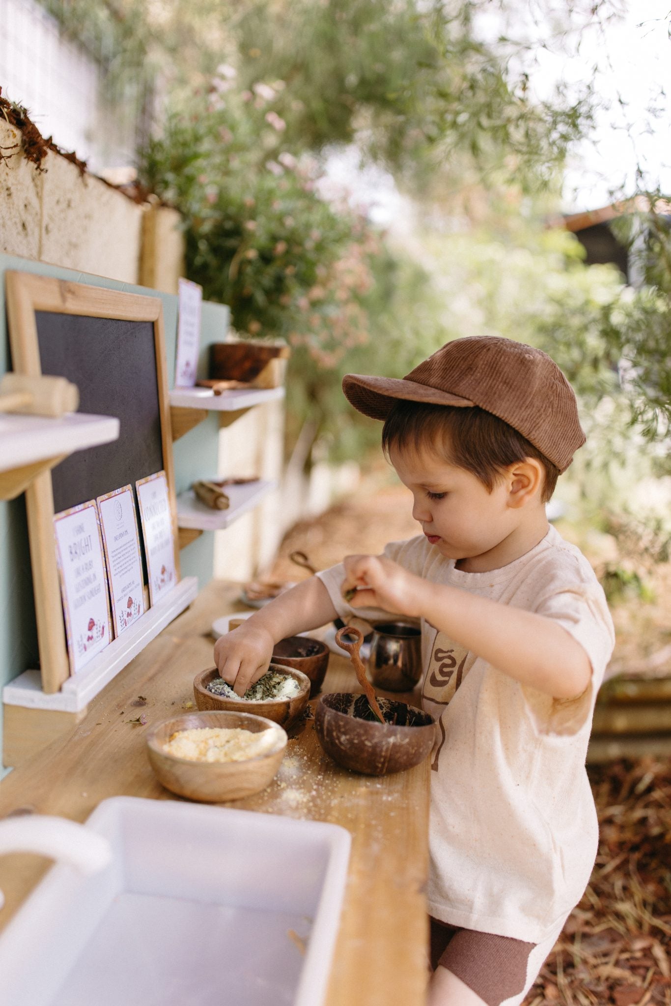 Mud Kitchen Danny wooden outdoor play kitchen set for kids with sink and storage shelves