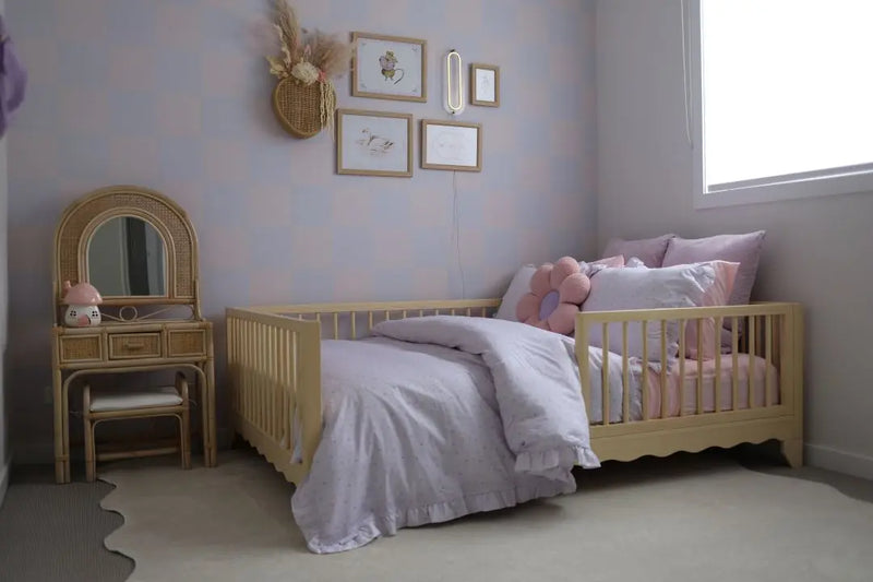 Kids toddler bed in bedroom styled