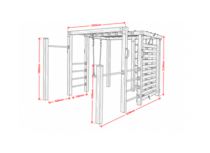 Apex Adventure Fort dimensions diagram showing height, width and length measurements