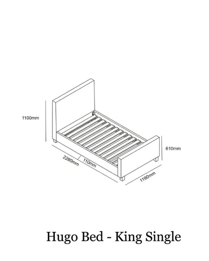 Hugo Kids Bed King Single dimensions diagram showing length, width and height measurements