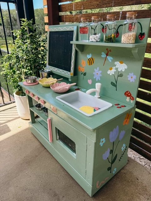 Mud Kitchen Bboard outdoor wooden play kitchen for children with storage shelves and countertop workspace