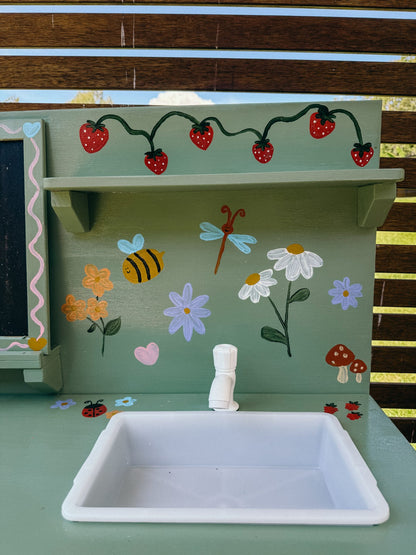 Mud Kitchen Bboard wooden outdoor play kitchen for kids with storage shelves and workspace