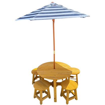 Round Picnic Table - Navy/White umbrella