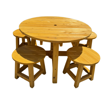 Round Picnic Table - Navy/White umbrella
