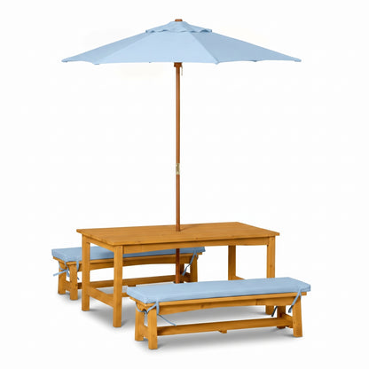 Kids Picnic Table & Bench Set with Umbrella & Cushions – Solid Colours