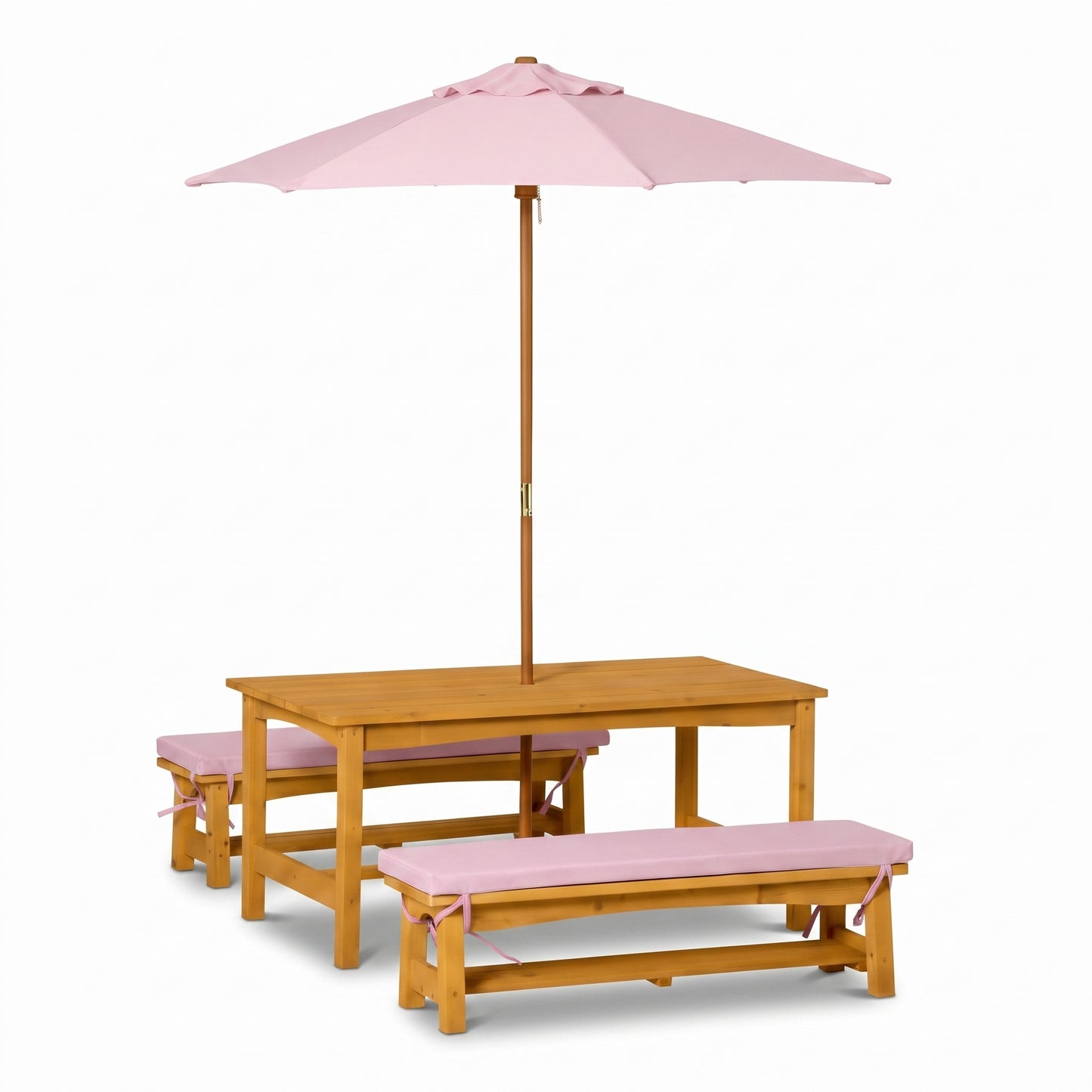 Kids Picnic Table & Bench Set with Umbrella & Cushions – Solid Colours