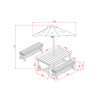 Kids Picnic Table & Bench Set with Umbrella & Cushions – Solid Colours