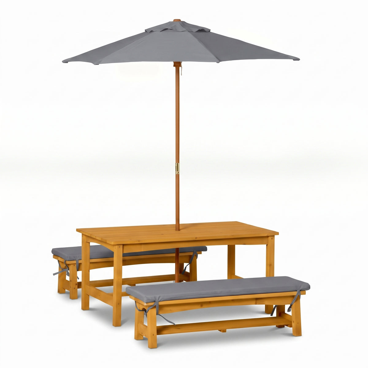 Kids Picnic Table & Bench Set with Umbrella & Cushions – Solid Colours