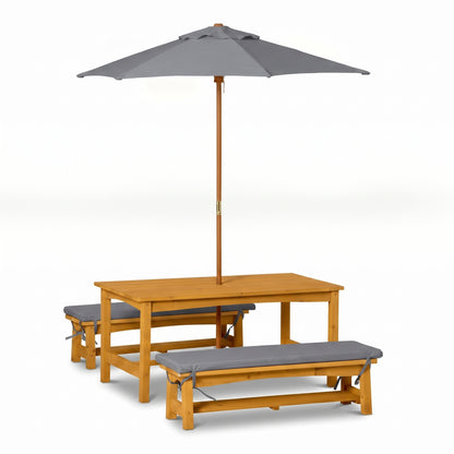 Kids Picnic Table & Bench Set with Umbrella & Cushions – Solid Colours