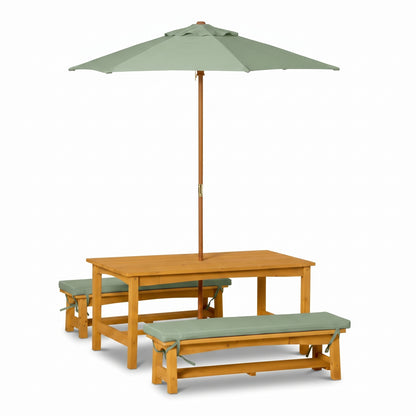 Kids Picnic Table & Bench Set with Umbrella & Cushions – Solid Colours