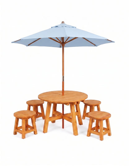 Round Kids Picnic Table - Umbrella & Stools