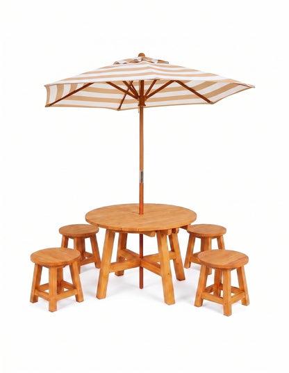 Round Kids Picnic Table - Umbrella & Stools