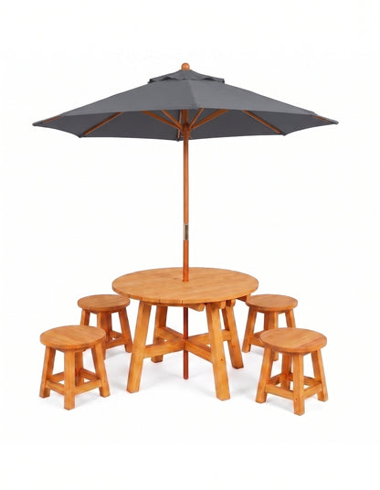 Round Kids Picnic Table - Umbrella & Stools