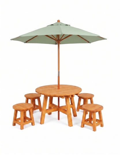 Round Kids Picnic Table - Umbrella & Stools