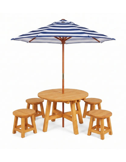 Round Kids Picnic Table - Umbrella & Stools