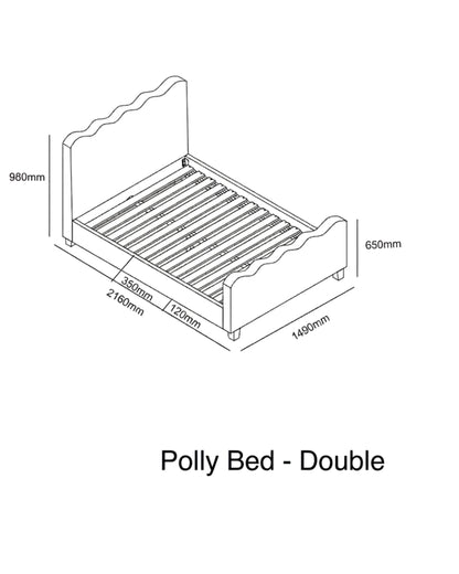 Polly Kids Bed Double size dimensions diagram showing length, width and height