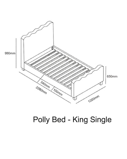 Polly Kids Bed King Single upholstered frame, product detail view