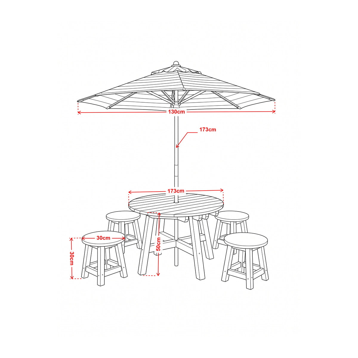 Round Kids Picnic Table - Umbrella & Stools