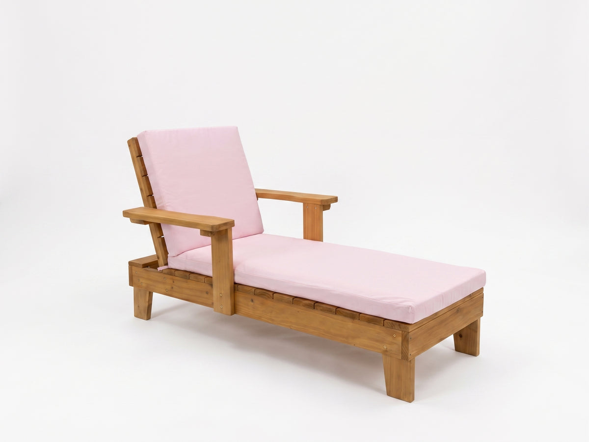 Kids sun lounger with baby pink cushion colour option