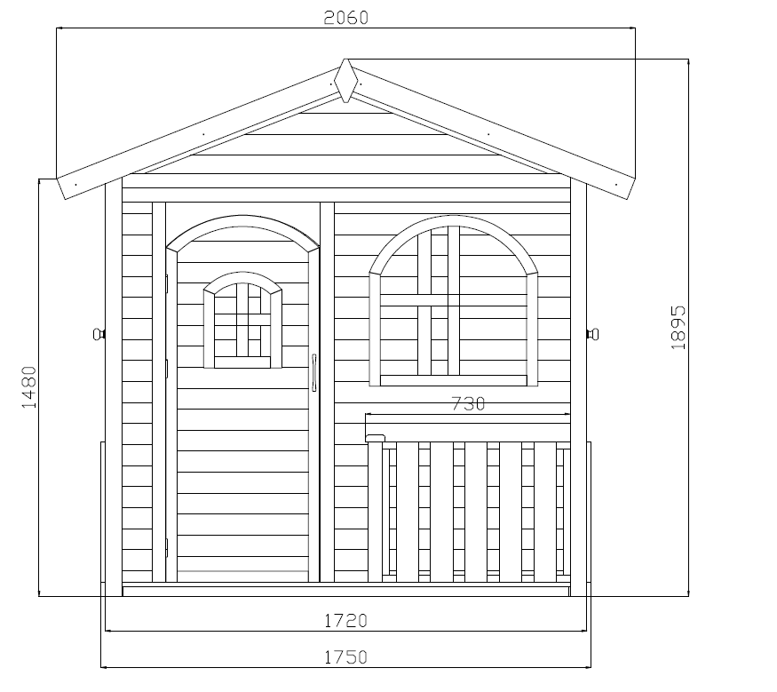 Billie Grand Cubby House by Hide & Seek Kids – front detailed dimensions.