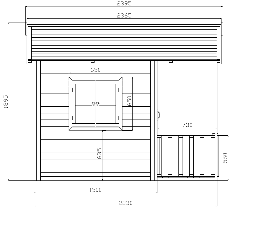 Billie Grand Cubby House by Hide & Seek Kids – side of cubby house detailed dimensions.