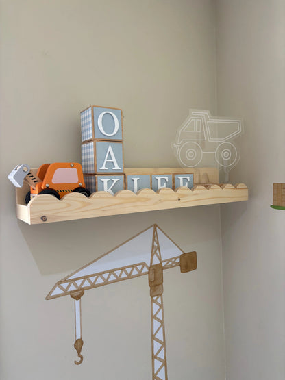 Lulu Scalloped Wall Shelf installed as a flat shelf with streamlined profile