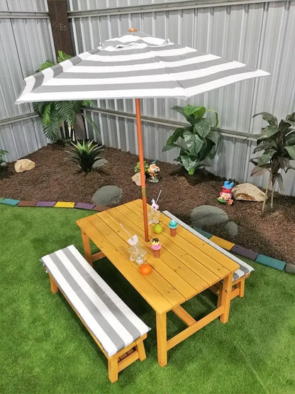 Kids picnic umbrella in grey with solid timber pole, Hide and Seek Kids replacement umbrella