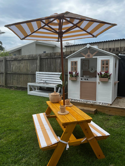 Picnic Table - Umbrella & Cushions - Hide & Seek Kids - Picnic_Table_Brown